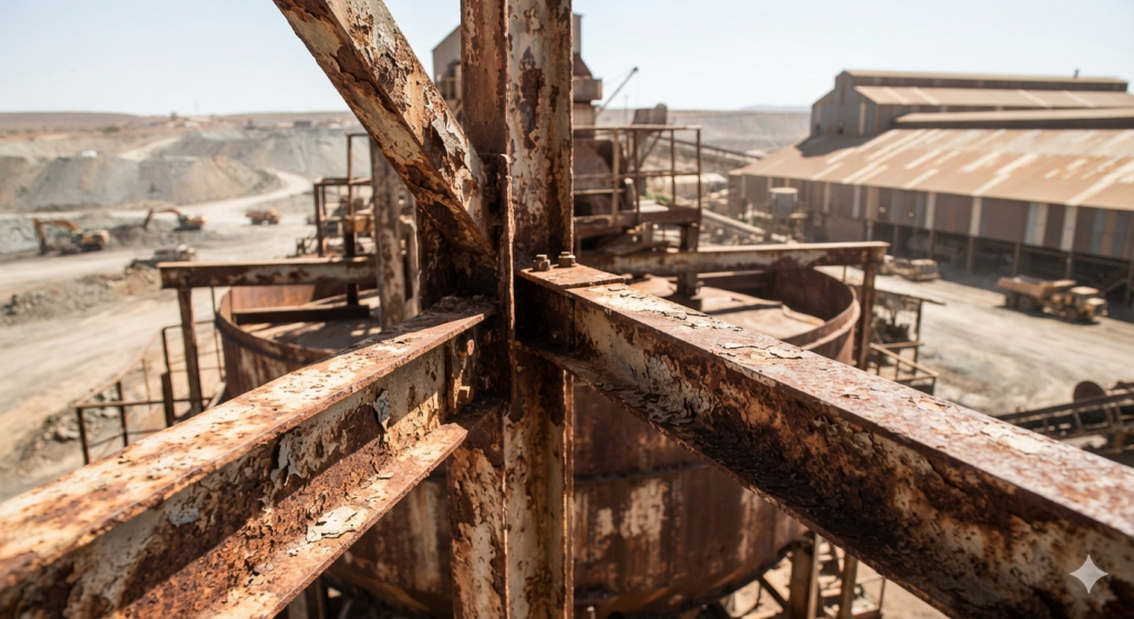 Corroded industrial steel structure showing the need for corrosion protection coating in South Africa
